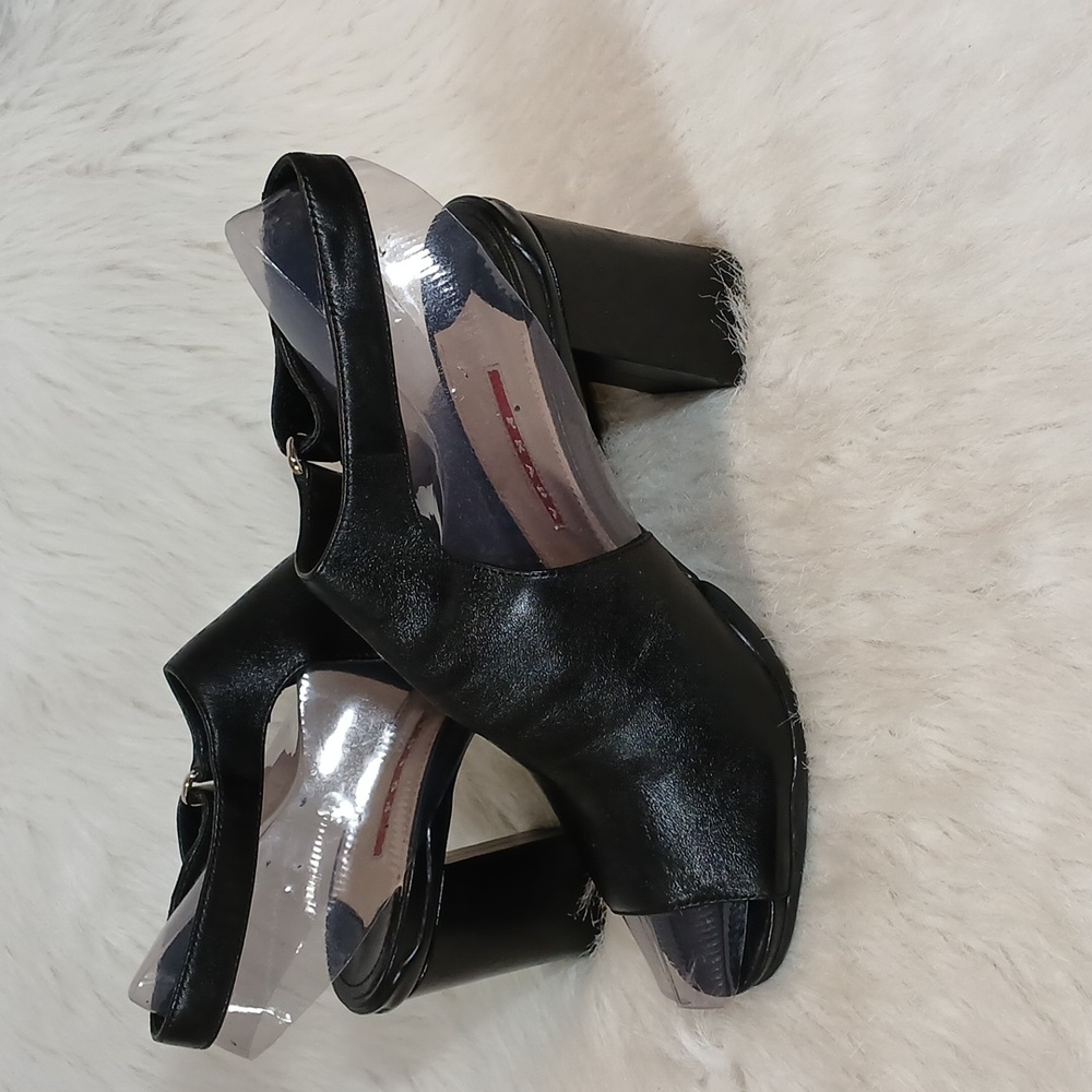 Prada Linea Rossa Nappa Black Peep Toe Heels Sz 38 - Picture 4 of 16